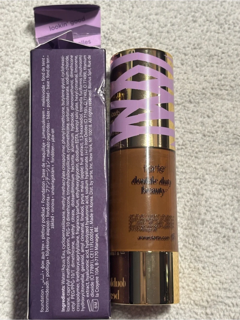 tarte Face Tape Foundation in Mahogany Golden with Purple Accents